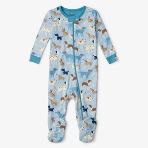 Hatley Playful Puppies Organic Cotton Footed Coverall in Iced Aqua